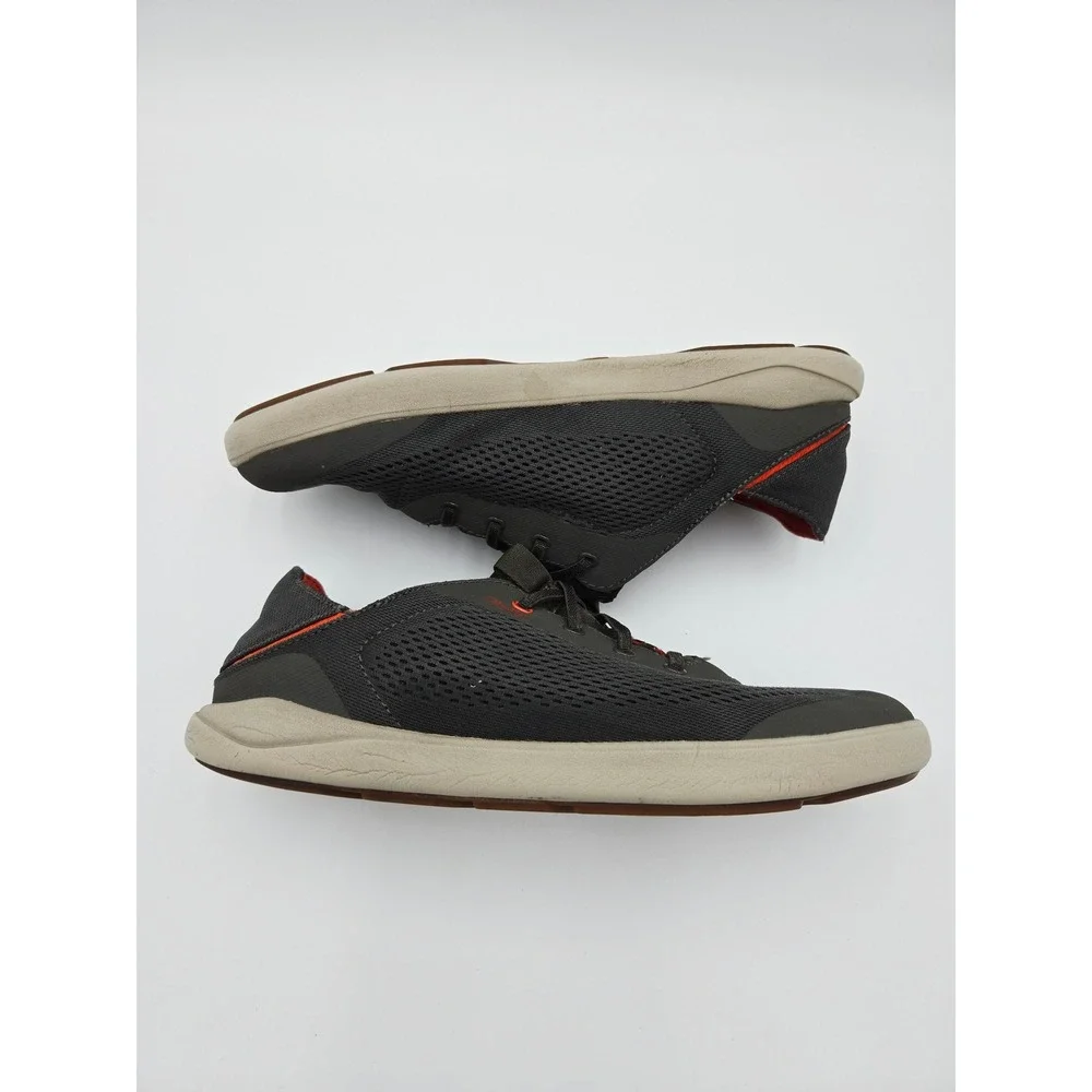 OluKai Moku Pae Mens 9 Charcoal Gray Orange Mesh‎ Boat Shoes Sneakers 10472-4EKZ